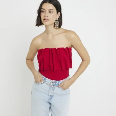 Red Frill Bandeau Top sold by River Island