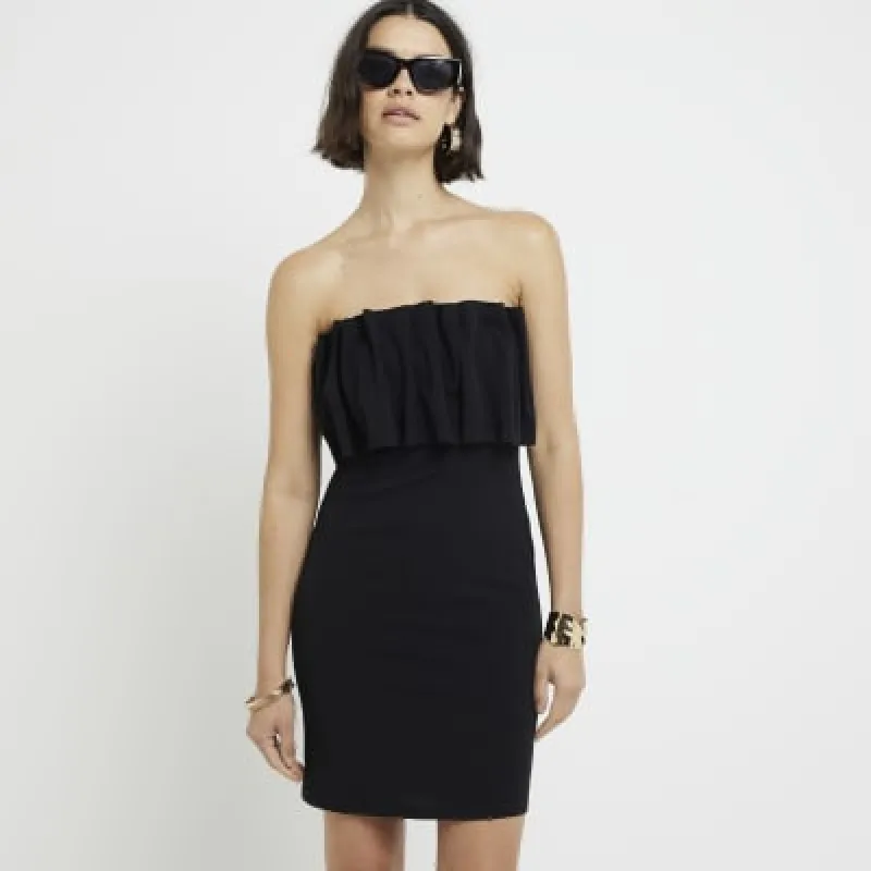 Black frill bandeau bodycon mini dress sold by River Island