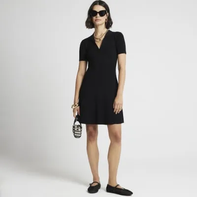 Black ribbed polo t-shirt mini dress sold by River Island