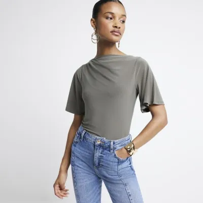 Khaki drape plain t-shirt sold by River Island