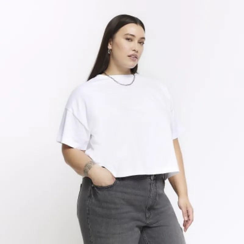 Plus white boxy cropped t-shirt sold by River Island