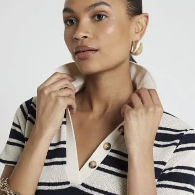 Cream crochet stripe polo t-shirt sold by River Island