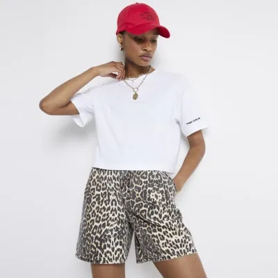 White embroidered cropped t-shirt sold by River Island