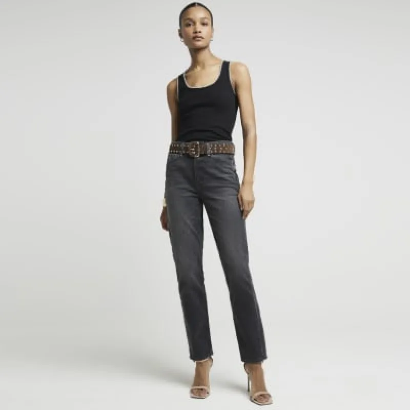 Black high waisted stove pipe straight jeans sold by River Island