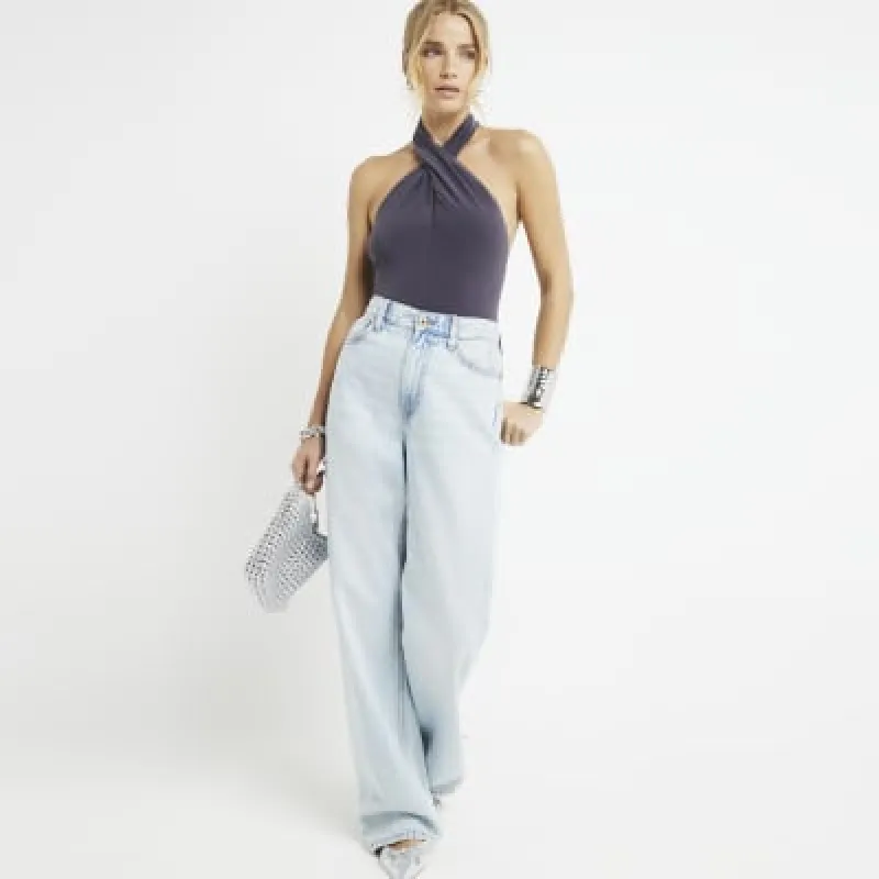 Grey twist halter neck top sold by River Island