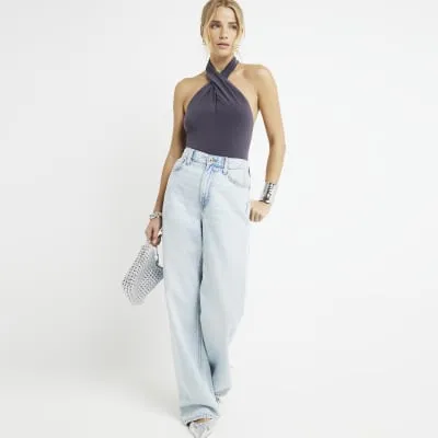 Grey twist halter neck top sold by River Island