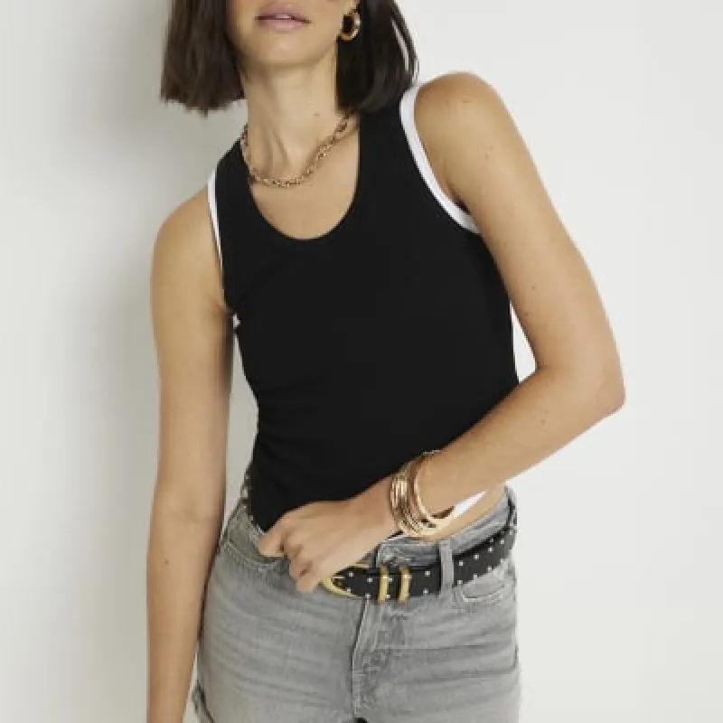 Black ribbed scoop neck vest top multipack sold by River Island