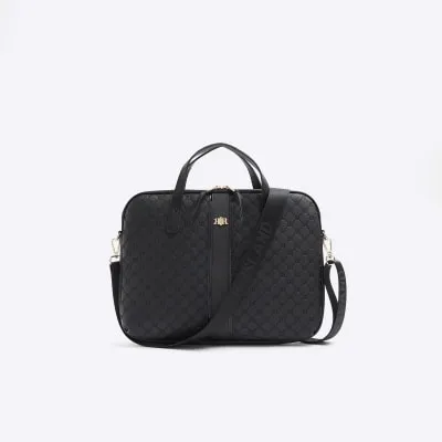 Black embossed RI monogram laptop bag sold by River Island