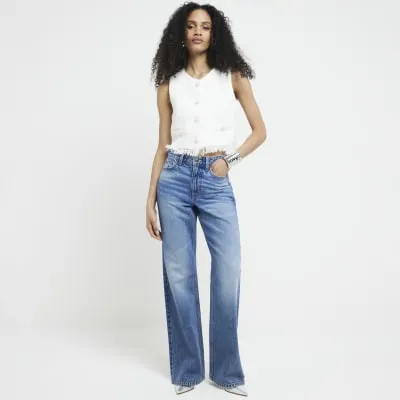 Blue high waisted relaxed straight jeans sold by River Island