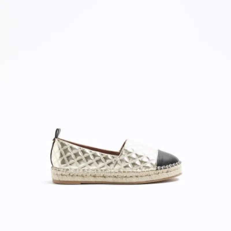 Gold Quilted Espadrille Shoes sold by River Island