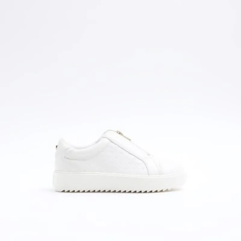 White embossed slip on zip trainers sold by River Island