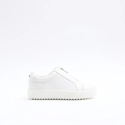 White embossed slip on zip trainers sold by River Island