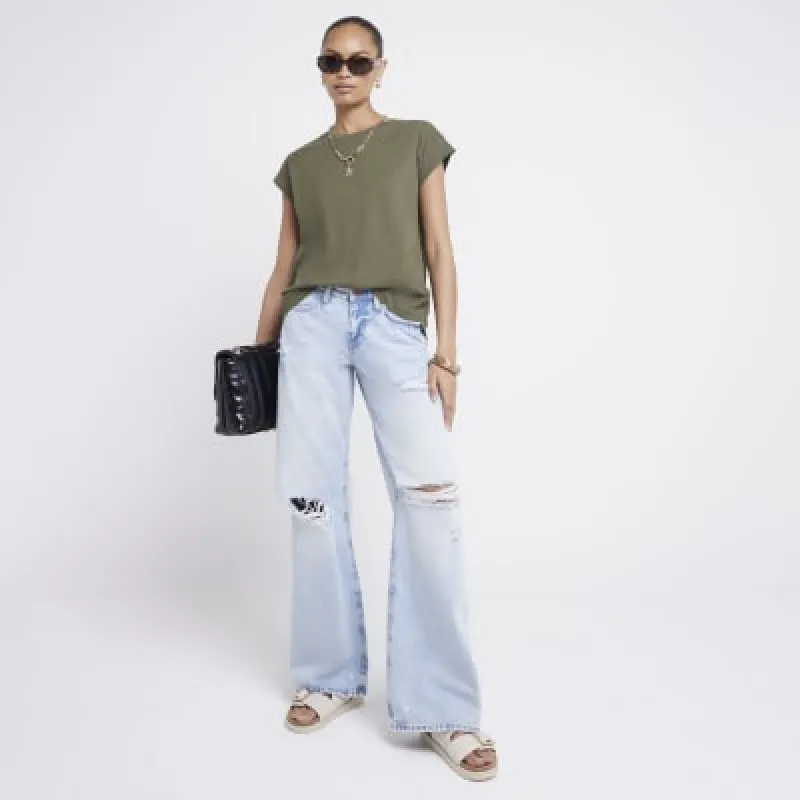 Khaki ribbed detail t-shirt sold by River Island