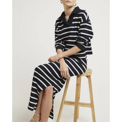 Navy ribbed stripe maxi skirt sold by River Island