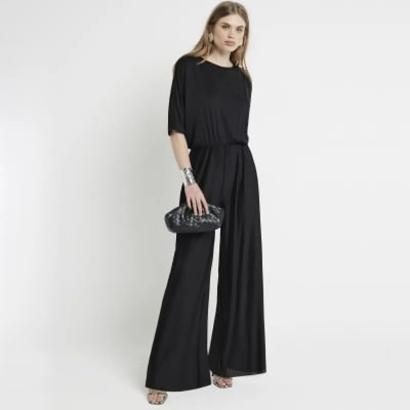Black Pleated Jumpsuit sold by River Island