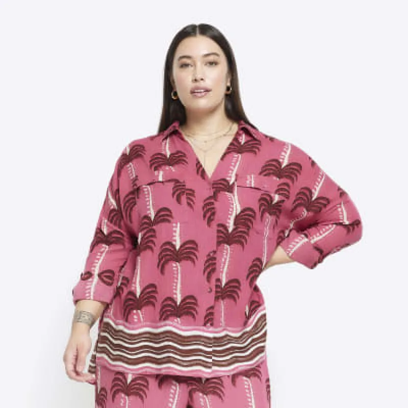 Plus pink palm tree beach shirt made by River Island