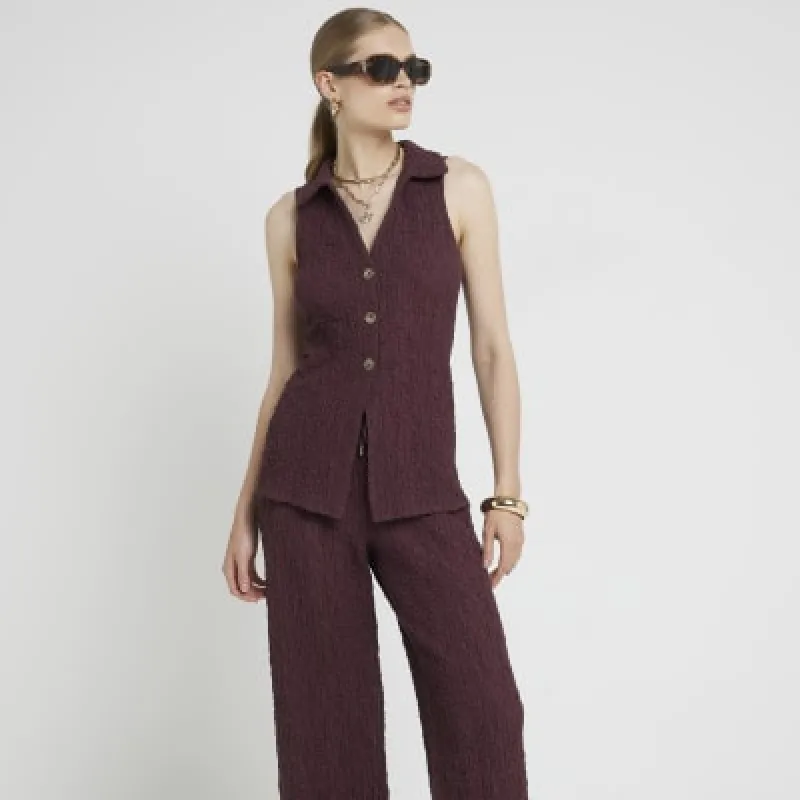 Red Textured Sleeveless Shirt sold by River Island