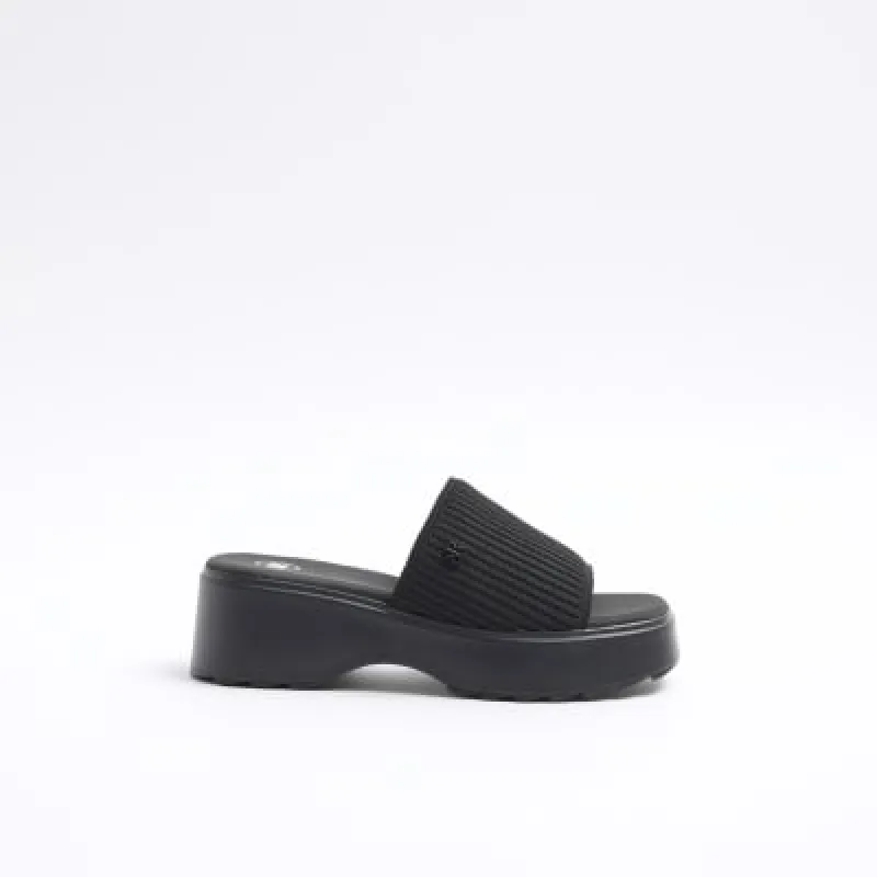 Black knit flatform sandals sold by River Island
