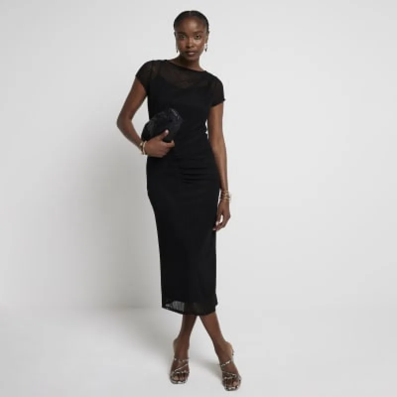 Black mesh stripe bodycon midi dress sold by River Island