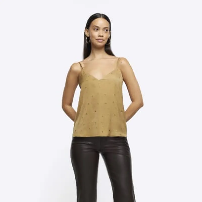 Khaki diamante cami top sold by River Island