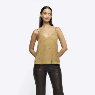 Khaki diamante cami top sold by River Island