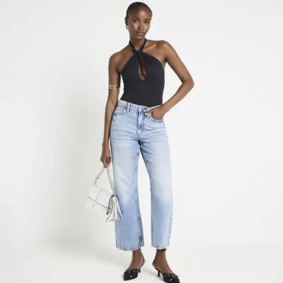 Black halter twist bodysuit sold by River Island
