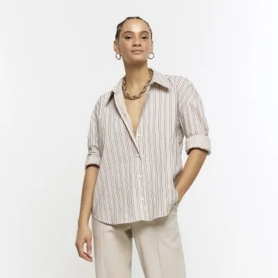 Beige Stripe Long Sleeve Shirt sold by River Island