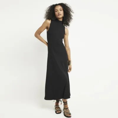 Black rib sleeveless bodycon midi dress sold by River Island