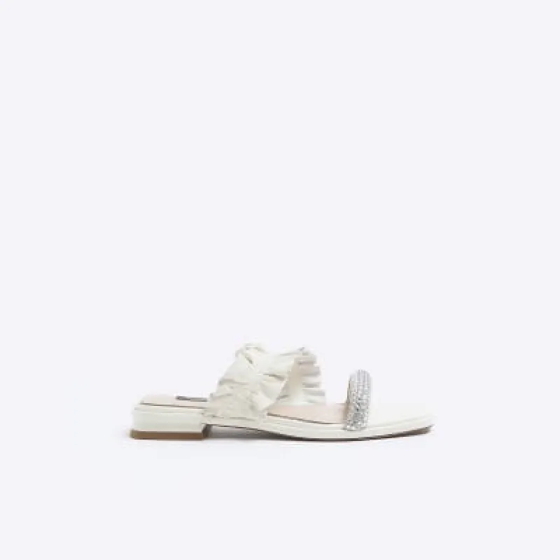 White leather ruffle strap sandals sold by River Island