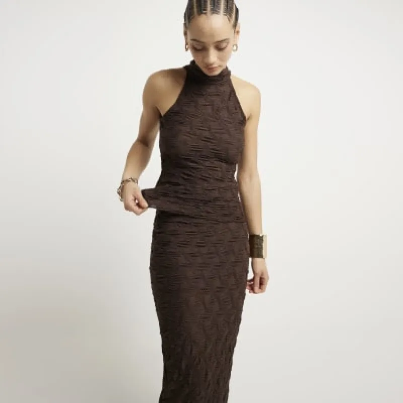 Brown textured halter neck  top sold by River Island