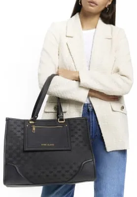Black jacquard monogram shopper bag sold by River Island
