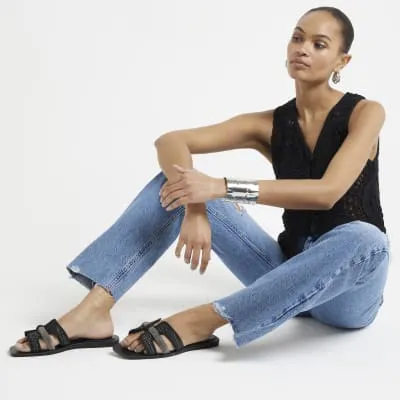 Black raffia flat sandals sold by River Island