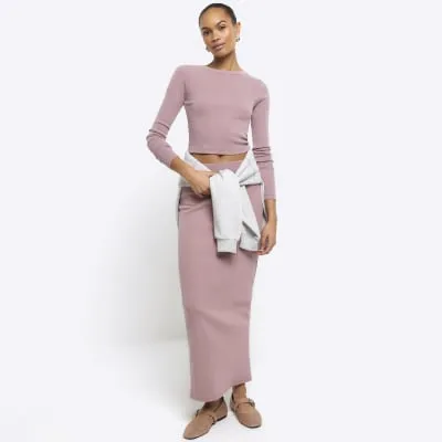 Pink rib pencil midi skirt sold by River Island