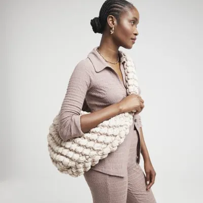 Beige Quilted Scoop Shoulder Bag sold by River Island