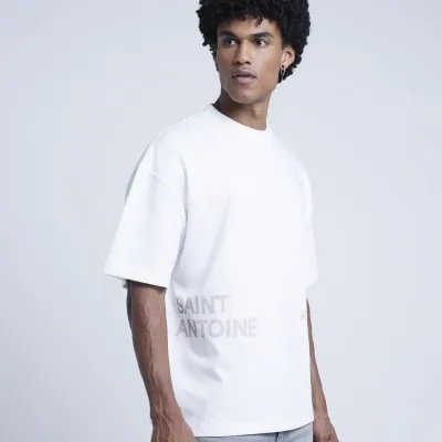 White oversized fit graphic script t-shirt sold by River Island