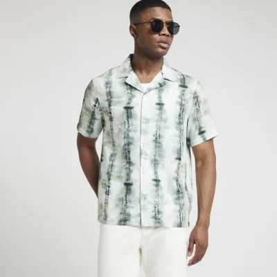 Green Regular Fit Tie Dye Revere Shirt sold by River Island