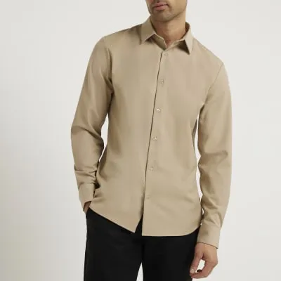 Stone slim fit tencel smart shirt sold by River Island