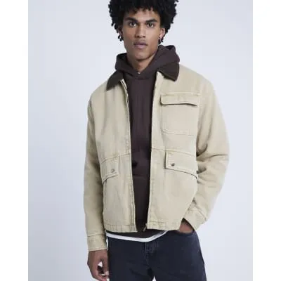 Stone regular fit worker jacket sold by River Island
