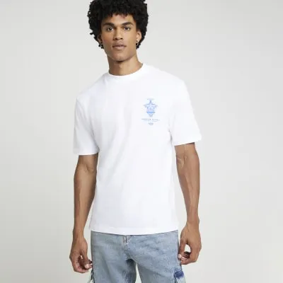 White regular fit vase graphic t-shirt sold by River Island