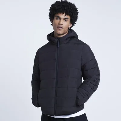 Black Regular Fit Hooded Padded Jacket sold by River Island