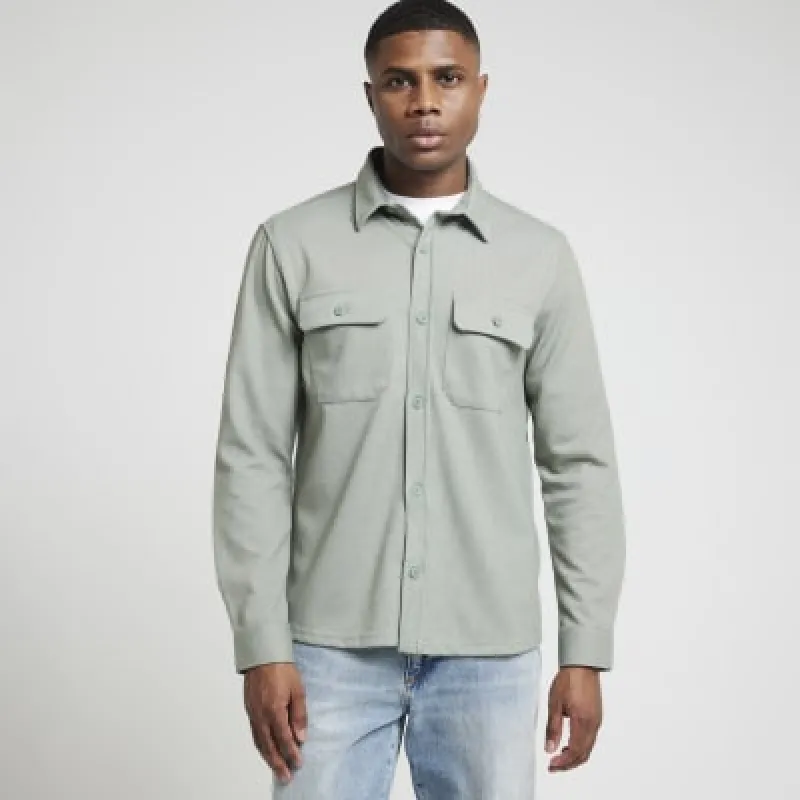 Green Regular Fit Jersey Overshirt sold by River Island