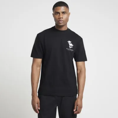 Black regular fit floral graphic t-shirt sold by River Island