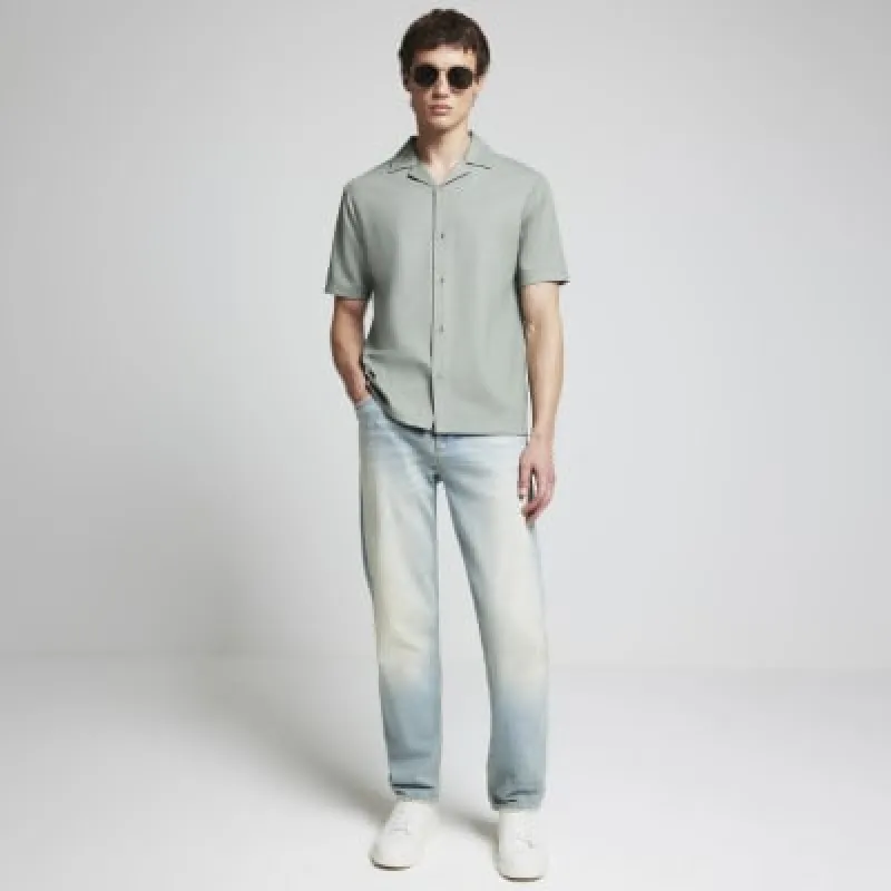 Green Slim Fit Jersey Revere Shirt sold by River Island