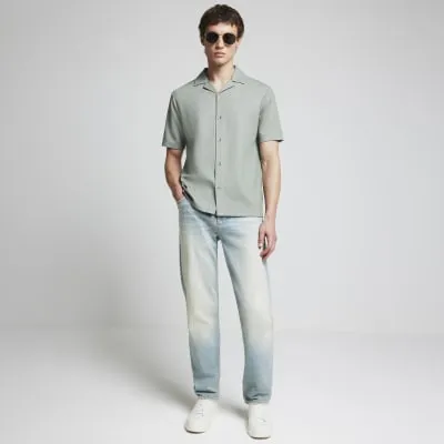 Green Slim Fit Jersey Revere Shirt sold by River Island