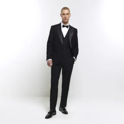 Black slim fit tuxedo trousers sold by River Island