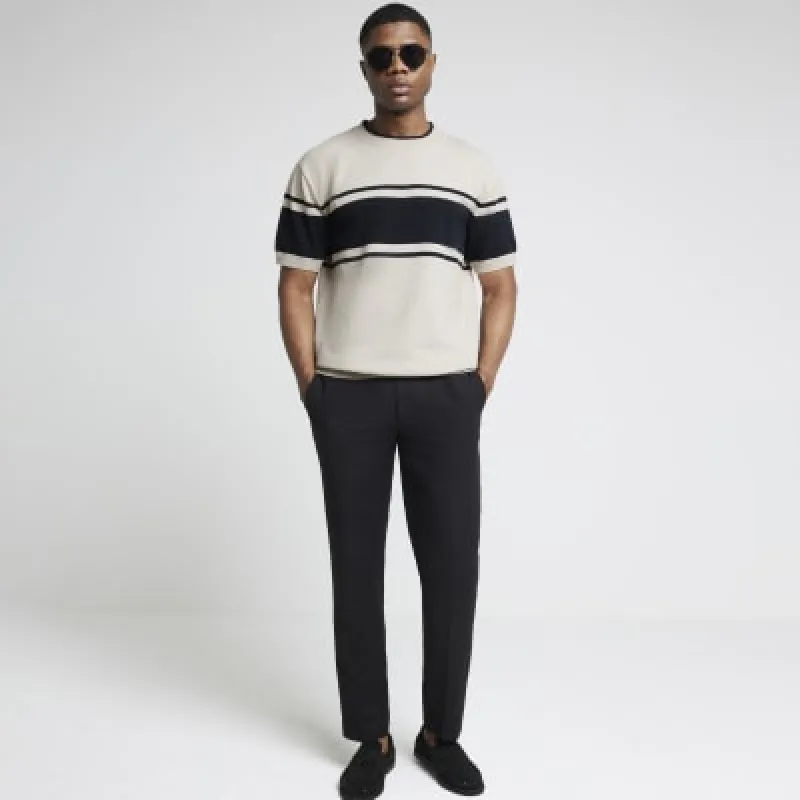 Beige slim fit boucle colour block t-shirt sold by River Island