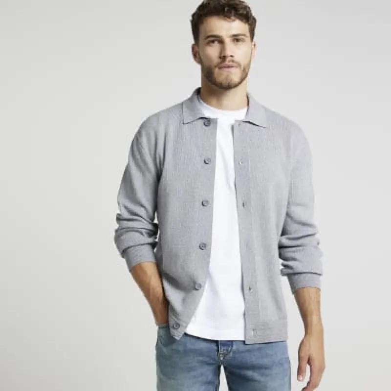 Grey Slim Fit Knit Boucle Cardigan sold by River Island
