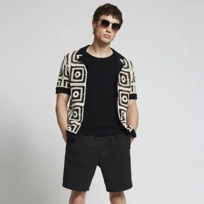 Black Regular Fit Pull on Shorts sold by River Island