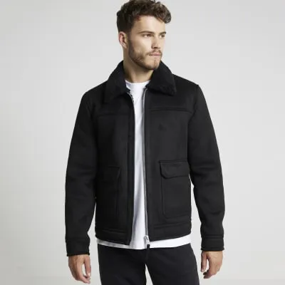 Black Regular Fit Shearling Western Jacket sold by River Island