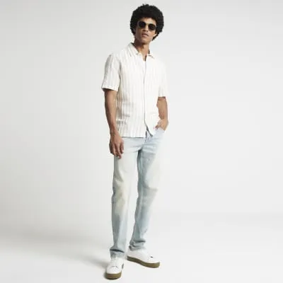Stone regular fit linen blend stripe shirt sold by River Island